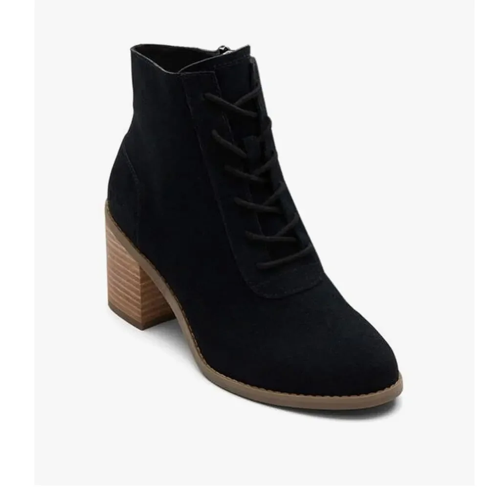 NIB Toms Evelyn Lace Up Suede Boot Lace-Up Black 11